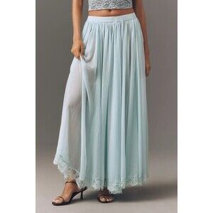 By Anthropologie Sheer Maxi Midi Skirt Floral Cutwork Lace Pull-on L New 281263